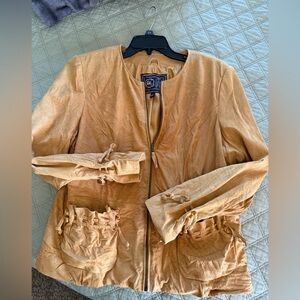 Women's Tan Leather Jacket with Lace-Up Details size XL